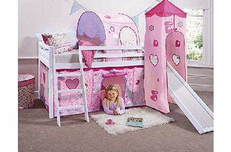 Noa and Nani Cabin Bed Mid Sleeper in White with Fairy Tent Tower amp; Tunnel 70-WG-FAIRIES