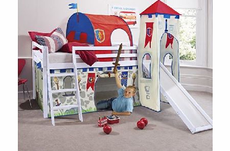 Noa and Nani Cabin Bed Mid Sleeper in White with Slide,Tower , Tunnel Knights Tent 70-WG-KNIGHTS