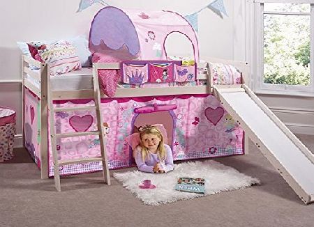 Cabin Bed Mid Sleeper in WhiteWash with Fairy Tent Slide, Tower amp; Tunnel 70WWFA