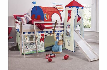 Noa and Nani Cabin Bed Mid Sleeper in WhiteWash with Slide,Tower , Tunnel Knights Tent 70-WW-KNIGHTS
