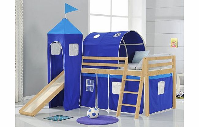 Noa and Nani Cabin Bed Mid Sleeper Pine BLUE with Tower amp; Tent 6970-PINE-BLUE