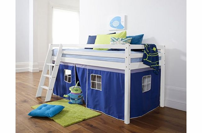 Noa and Nani Cabin Bed Mid Sleeper Pine Bunk with Tent Blue 5758WG-BLUE
