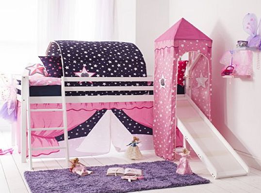 Noa and Nani Cabin Bed Mid Sleeper ShowTime in White with Tower amp; Tent 6970-WG-SHOWTIME