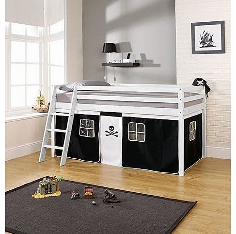 Cabin Bed Mid Sleeper Wooden Pine with Pirate in WHITE 5758WG-PIRATE
