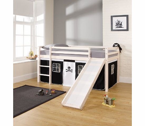 Noa and Nani Cabin Bed Whitewash Mid Sleeper Bunk with Slide Pirate Tent 6566WW-PIRATE