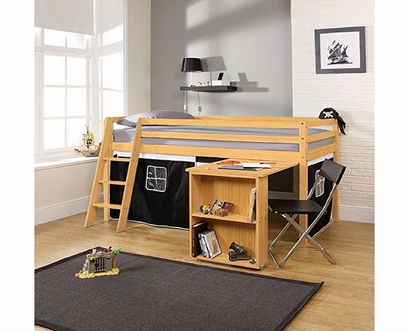 Noa and Nani Cabin Bed with Desk in Pirate Design ,PINE with Tent in PINE