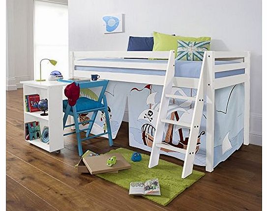 Noa and Nani Cabin Bed with Pirate Pete Tent and Desk in White