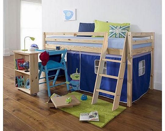 Noa and Nani Mid Sleeper Wooden Pine Bunk Bed, Cabin bed  Desk BLUE