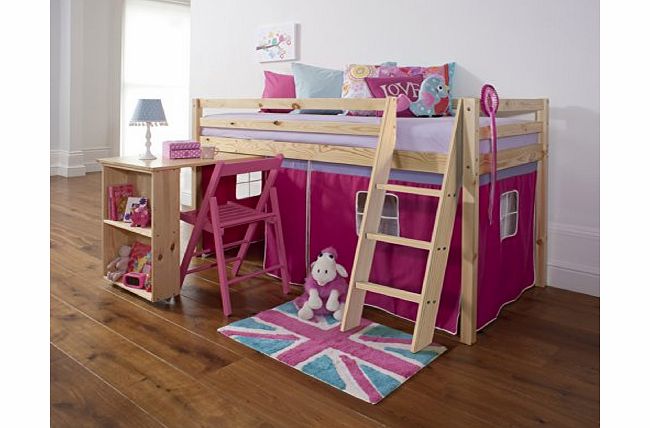 Noa and Nani Mid Sleeper Wooden Pine Bunk Bed, Cabin bed  Desk PINK