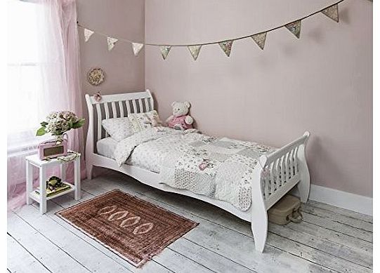Single Bed in White 3ft Single Sleigh Wooden Frame Astrid