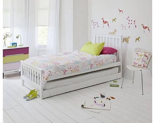 Single Bed in White with Trundle, Extra Sleepover Bed 2 in 1 , Millie