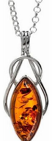 Baltic Honey Amber and Sterling Silver Celtic Pendant, Rolo Chain 18`` 46cm