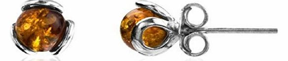 Baltic Honey Amber Sterling Silver Art Deco Stud Earrings