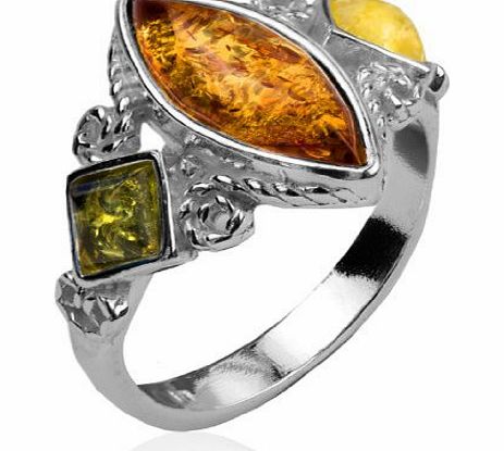 Noda Multicolor Amber Sterling Silver Designer Ring