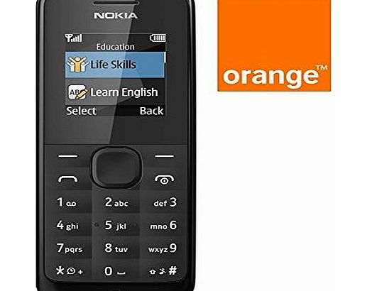 105 Mobile Phone Tough Long Life Cheap - Pay As You Go - Prepay - PAYG (Orange Pay as you go, Black)