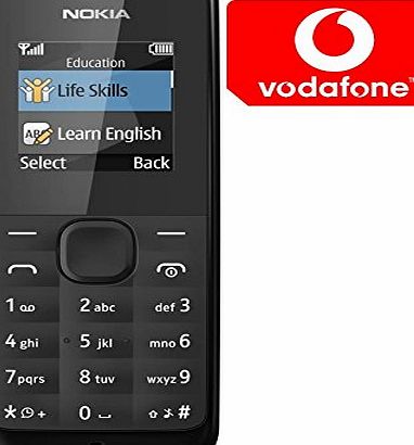 Nokia 105 Mobile Phone Tough Long Life Cheap - Pay As You Go - Prepay - PAYG (Vodafone Pay as you go, Black)
