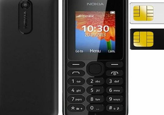 Nokia NEW NOKIA 108 BLACK DUAL SIM UNLOCKED SIM FREE CAMERA BLUETOOTH SMS VIDEO LONG BATTERY MP3 U.K