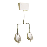 Non-Branded Two-Bowl Urinal Set With Plastic Auto Cistern