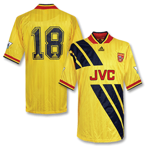 93-94 Arsenal Away Players Shirt + No.18 (Hillier) + Premier League Sleeve Patch