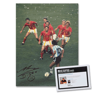 None Maradona Takes on Belgium Signed Photo (16`` x