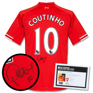 None Philippe Coutinho Signed Liverpool Home Shirt