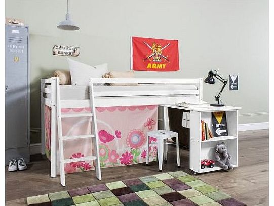 Cabin Bed with Desk in FLORAL Design , WHITE Bed with Tent FLORAL WG