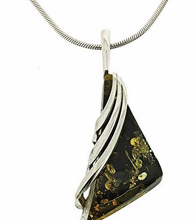 Nova Silver Amber Art Green Amber Sash Pendant with Silver Snake Chain of 46cm