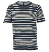 Nudie Jeans Co Nudie Jeans Blue Stripe Wide Neck T-Shirt