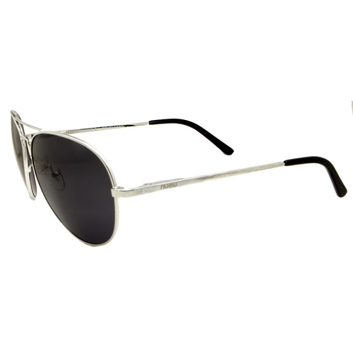 Mens Nueu 708 Aviator Sunglasses Silver Frame / Smoke Grey Lens