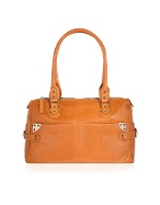 Nuovedive Camel Front Pockets Pebble Italian Leather Satchel Bag