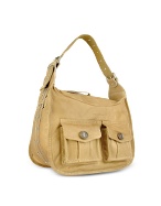 Nuovedive Natural Brown Dual Front Pocket Large Hobo Bag