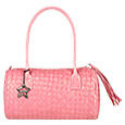 Pink Woven Leather Satchel Bag