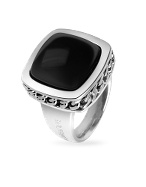 Black Square Stone Sterling Silver Fashion Ring