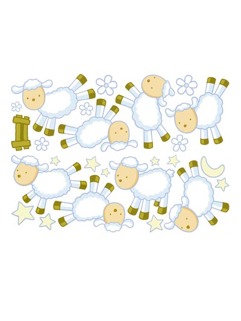 Nursery Dandeacute;cor Sweet Dreams and#39;Counting Sheepand39; Wall Stickers Stikarounds 34pieces