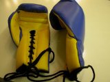 Boxing Gloves / Blue/Yellow LEATHER - 14oz