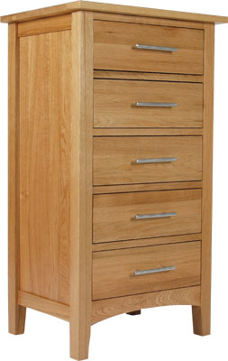 oak CHEST OF DRAWERS 5 DWR SLIM PRESTIGE