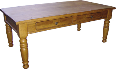 OAK COFFEE TABLE 2 DRAWER RUSTIC