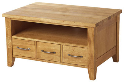 oak Coffee Table 3 Drawer With Shelf Wealden
