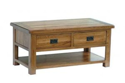 oak COFFEE TABLE WITH DRAWERS RUSTIC