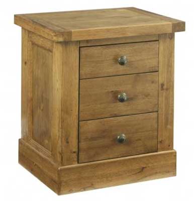 oak Distressed Bedside Cabinet 3 Drawer Devonshire