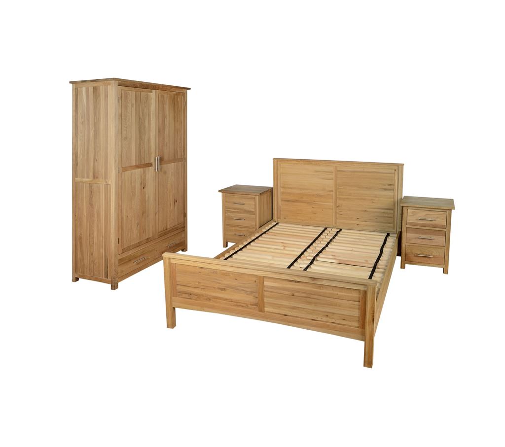Oak Double Bed Double Wardrobe and 2 Bedside