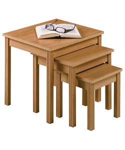 Oak Finish Nest of Tables with Detailed Grooved