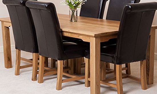 OAK FURNITURE KING ASPEN SOLID OAK 180cm x 90cm SOLID OAK DINING TABLE amp; 6 WASHINGTON LEATHERS CHAIRS *Available in 4 colours* (Brown)