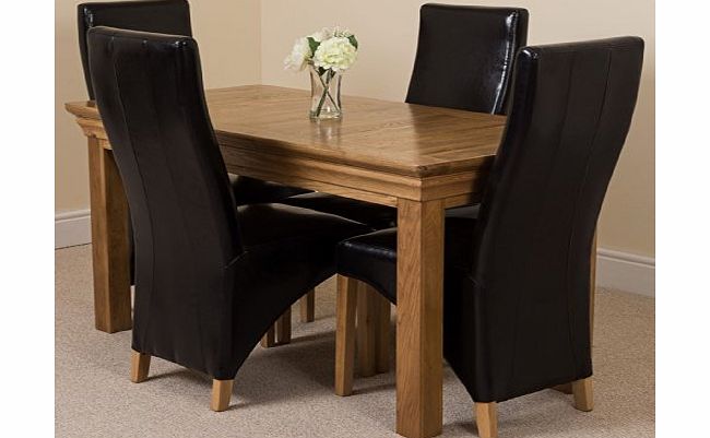 OAK FURNITURE KING FRENCH RUSTIC SOLID OAK 150 DINING TABLE WITH 4 OR 6 LOLA DINING CHAIRS *Available in 4 colours* (4, Black)