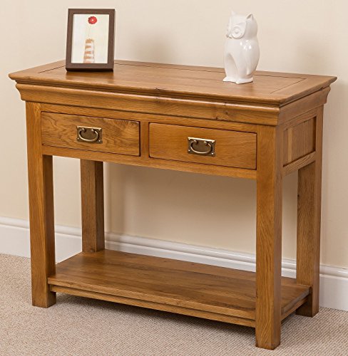 FRENCH RUSTIC SOLID OAK 2 DRAWER CONSOLE HALL TABLE WITH SHELF