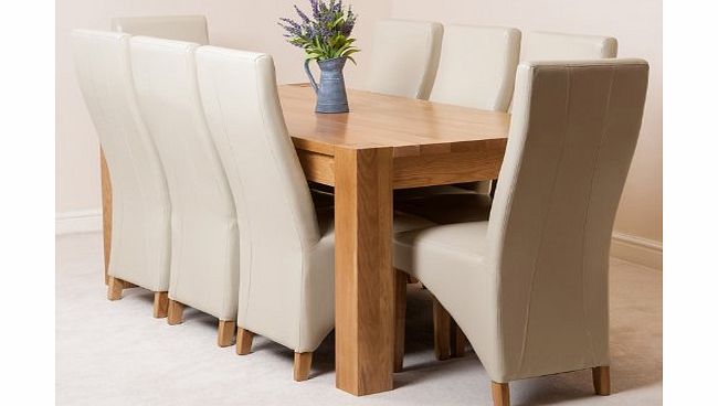 OAK FURNITURE KING KUBA DINING TABLE amp; 6 LOLA LEATHER CHAIRS AVAILABLE IN 4 COLOURS) (IVORY, TABLE amp; 8 CHAIRS)