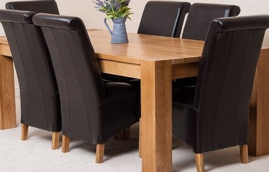 OAK FURNITURE KING Kuba Solid Oak 180 cm Dining Table amp; 6 Brown Montana Leather Chairs
