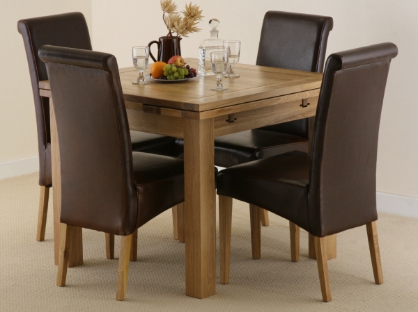 Oak Furniture Land 3ft x 3ft Solid Oak Extending Dining Set with 4