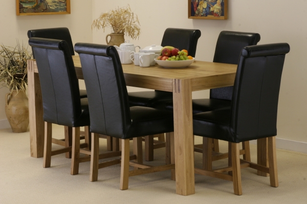 Oak Furniture Land Alto Solid Oak Dining Set with 6 Black Braced
