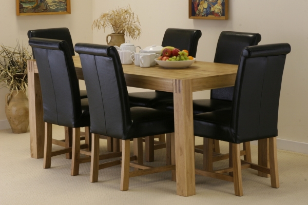 Alto Solid Oak Dining Set with 6 Black Braced